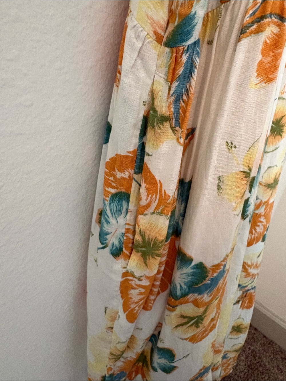 Roxy White Midi Dress with Orange and Teal Floral Print - Picture 3 of 5